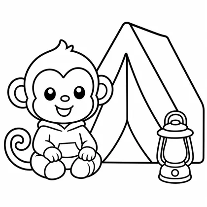 Dibujo de mono en camping para colorear