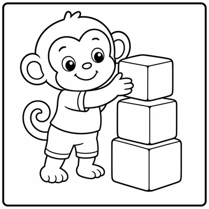 Dibujo de mono con cubo de juguete para colorear