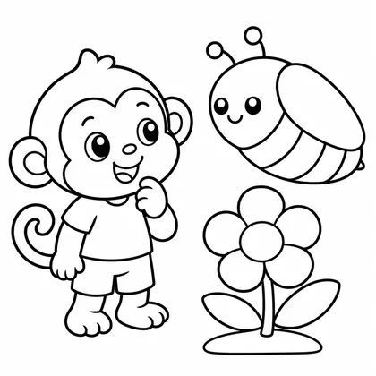 Dibujo de mono con abeja para colorear