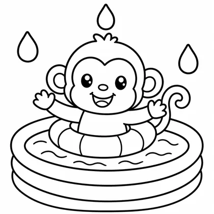 Dibujo de mono en piscina para colorear