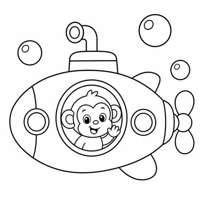Dibujo de mono en submarino para colorear