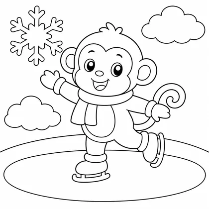 Dibujo de mono patinando sobre hielo para colorear