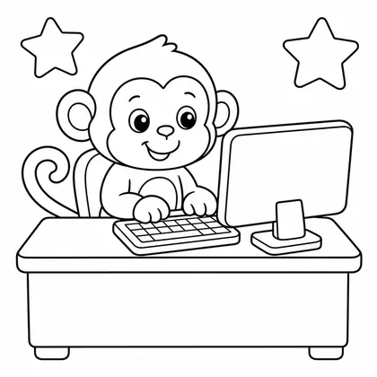 Dibujo de mono usando ordenador para colorear