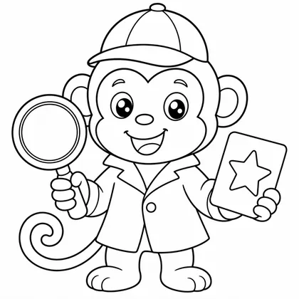 Dibujo de mono detective con lupa para colorear