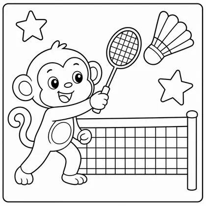 Dibujo de mono jugando al badminton para colorear
