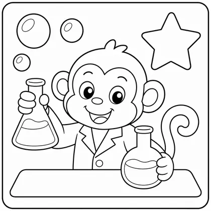 Dibujo de mono haciendo un experimento para colorear