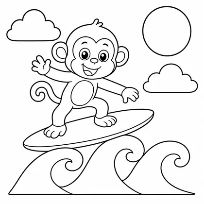 Dibujo de mono surfeando para colorear