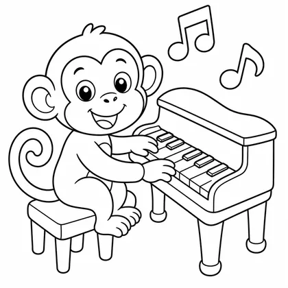 Dibujo de mono tocando el piano para colorear