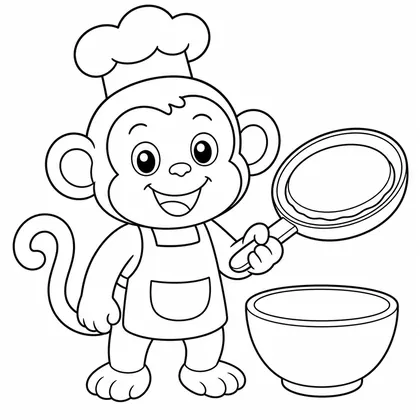 Dibujo de mono haciendo tortitas para colorear