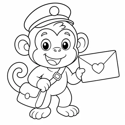 Dibujo de mono cartero con carta para colorear