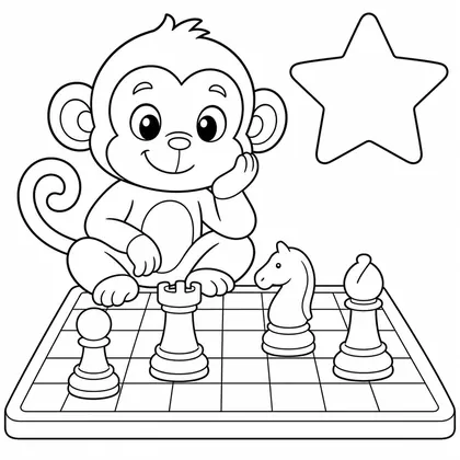Dibujo de mono jugando al ajedrez para colorear