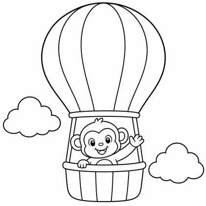 Dibujo de mono en globo aerostatico para colorear