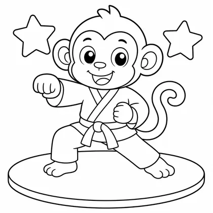 Dibujo de mono practicando karate para colorear