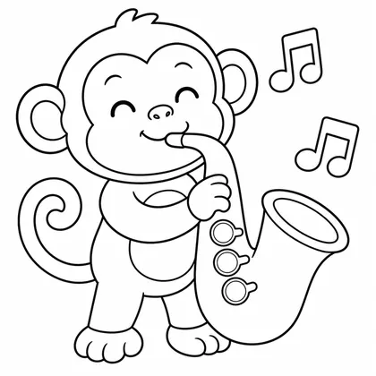 Dibujo de mono tocando el saxofon para colorear