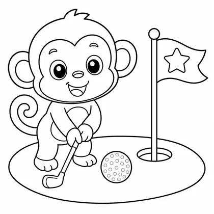 Dibujo de mono jugando al golf para colorear