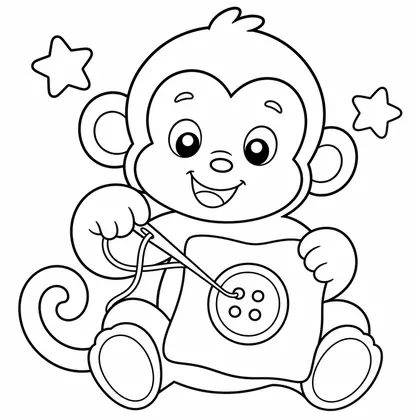 Dibujo de mono cosiendo un botón para colorear