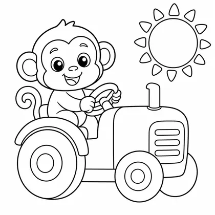 Dibujo de mono con tractor para colorear