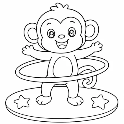Dibujo de mono con hula hoop para colorear