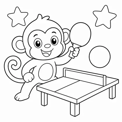 Dibujo de mono jugando al tenis de mesa para colorear