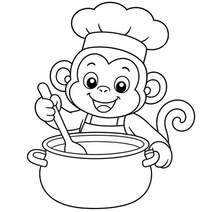 Dibujo de mono cocinando sopa para colorear