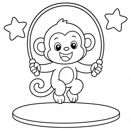Dibujo de mono saltando a la comba para colorear