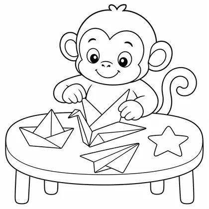 Dibujo de mono haciendo origami para colorear