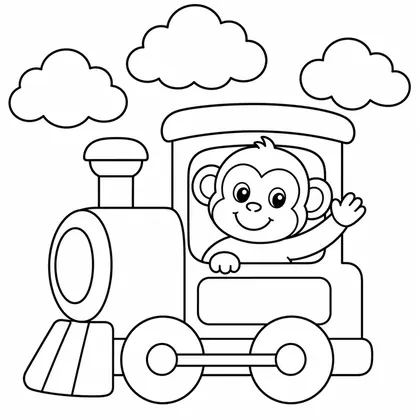 Dibujo de mono en tren para colorear