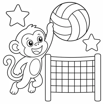 Dibujo de mono jugando al voleibol para colorear