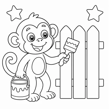 Dibujo de mono pintando una valla para colorear