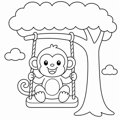 Dibujo de mono en un columpio para colorear