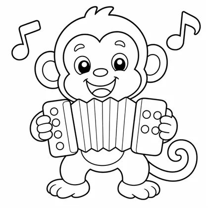 Dibujo de mono con acordeon para colorear