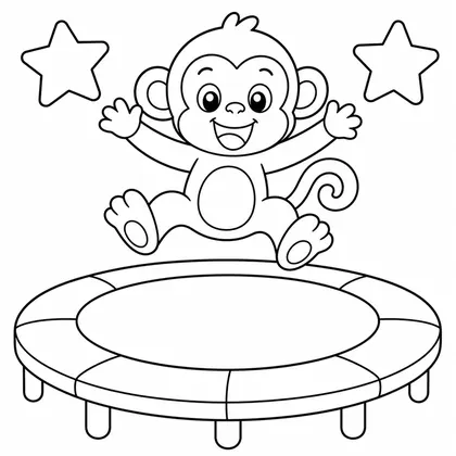 Dibujo de mono en cama elastica para colorear