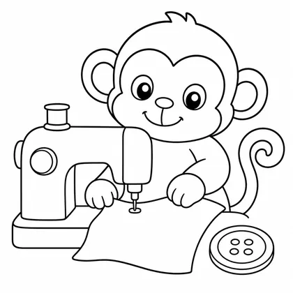 Dibujo de mono con maquina de coser para colorear