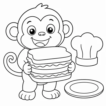 Dibujo de mono haciendo un sandwich para colorear