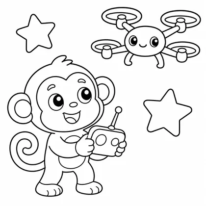 Dibujo de mono volando un dron para colorear