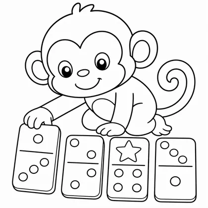 Dibujo de mono jugando al domino para colorear