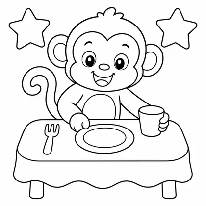 Dibujo de mono poniendo la mesa para colorear