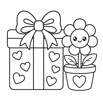 Dibujo de regalo con lazo para mamá para colorear
