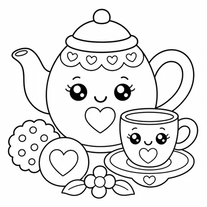 Dibujo de juego de te para mamá para colorear