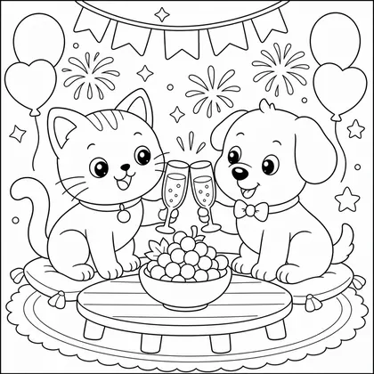 Dibujo de fuegos artificiales de año nuevo para colorear