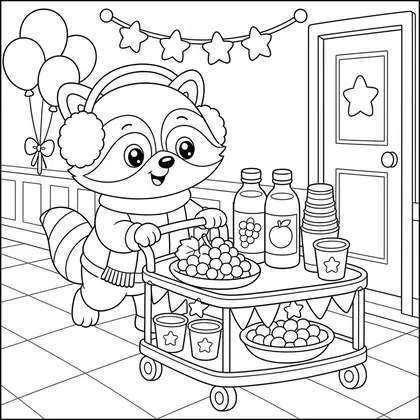 Dibujo de ardilla colocando gorros de fiesta para colorear