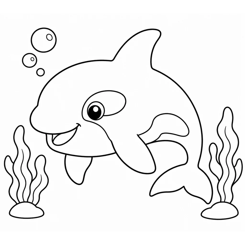 Coloriage : Orque parmi les algues
