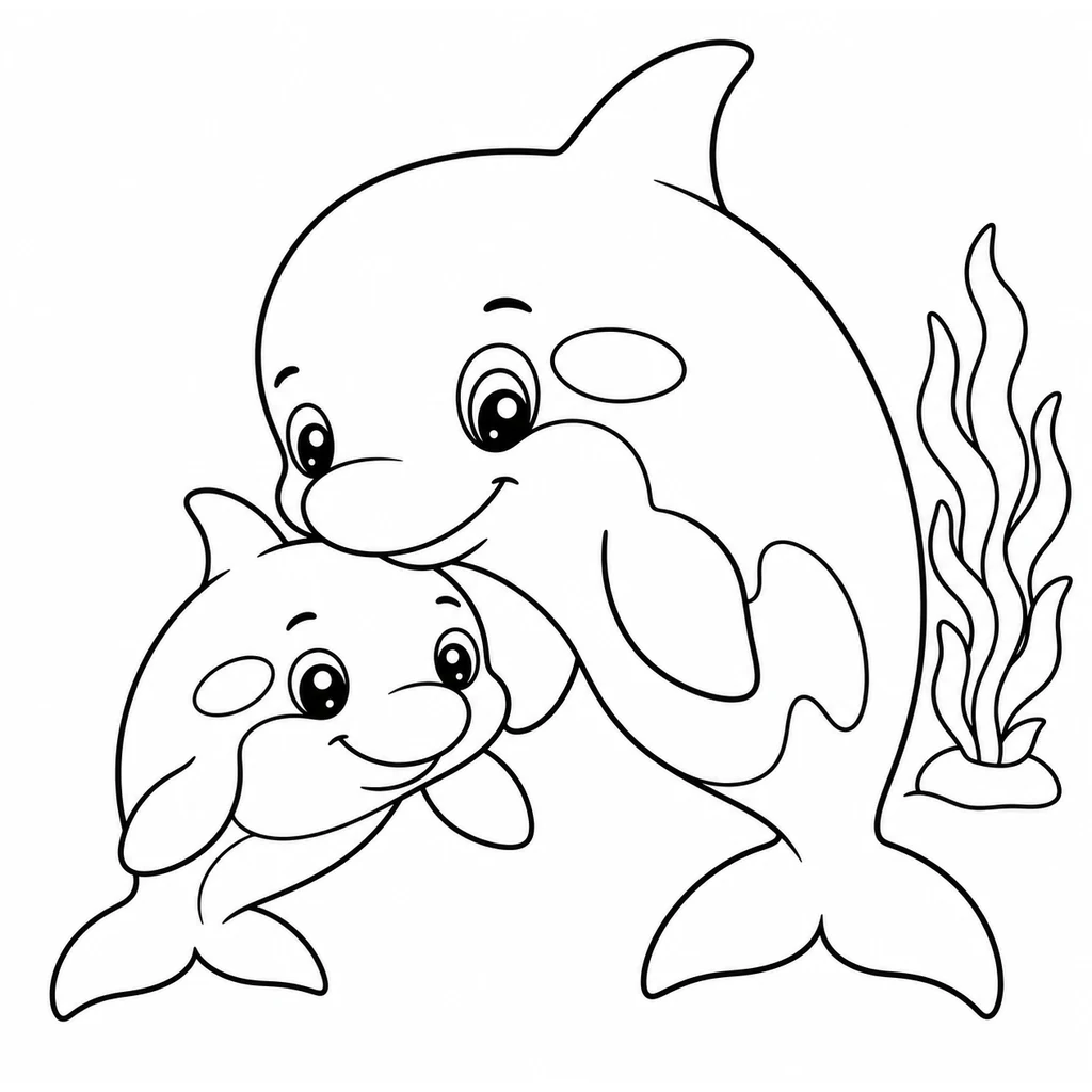 Coloriage : Orque avec son petit