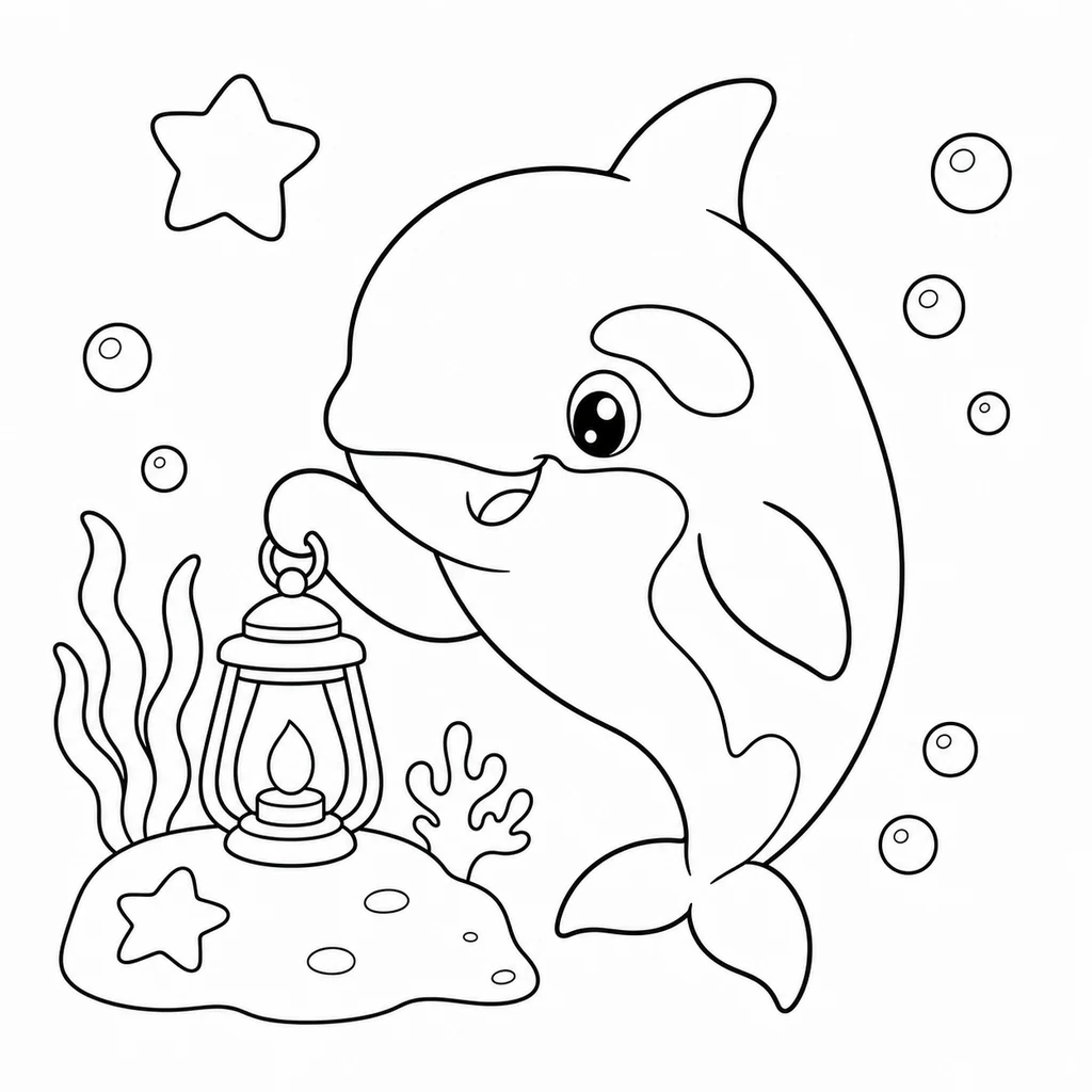 Coloriage : Orque avec une lanterne et un rocher