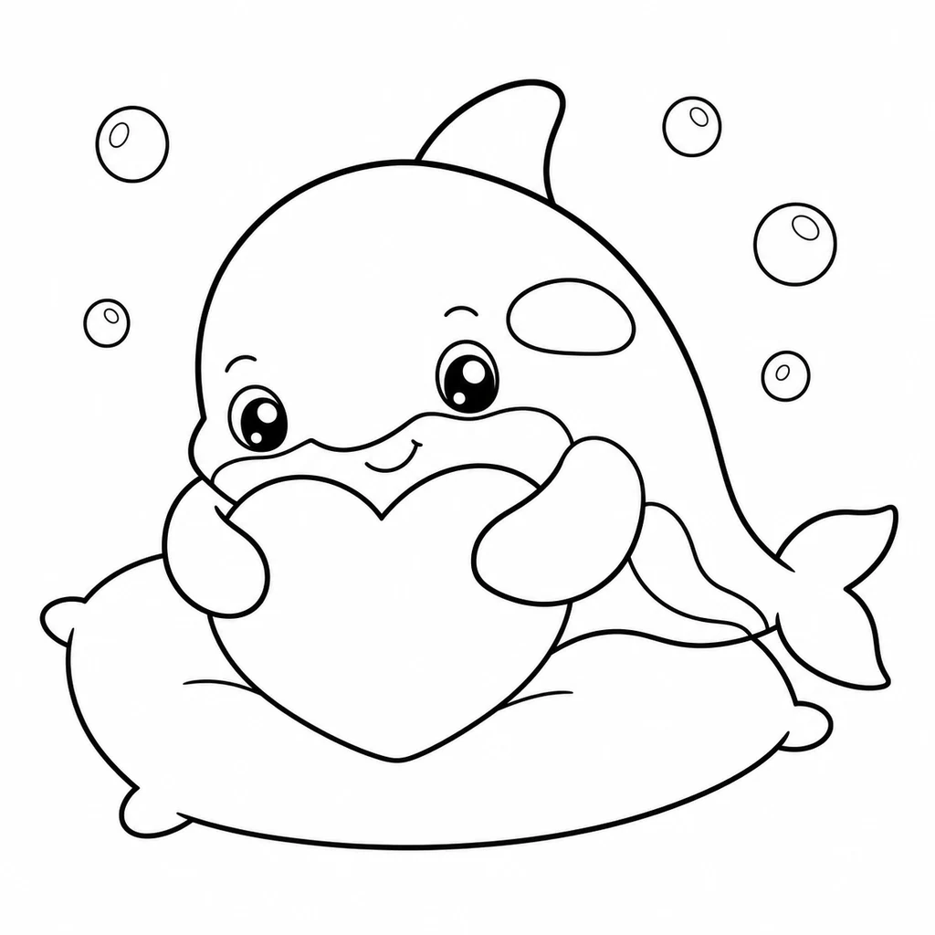 Coloriage : Orque avec un coussin en cœur