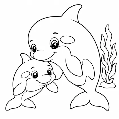 Orca with its calf coloring page