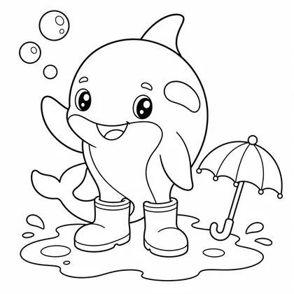 Dibujo de orca con botas y charco para colorear