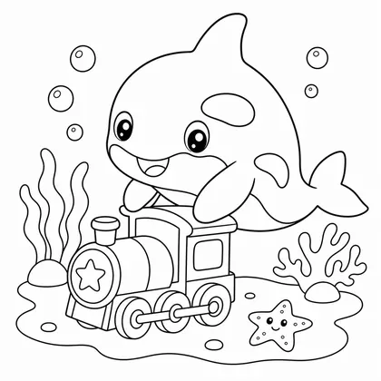 Dibujo de orca con tren de juguete para colorear