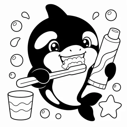 Dibujo de orca lavándose los dientes para colorear