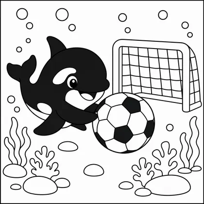 Dibujo de orca jugando al fútbol para colorear